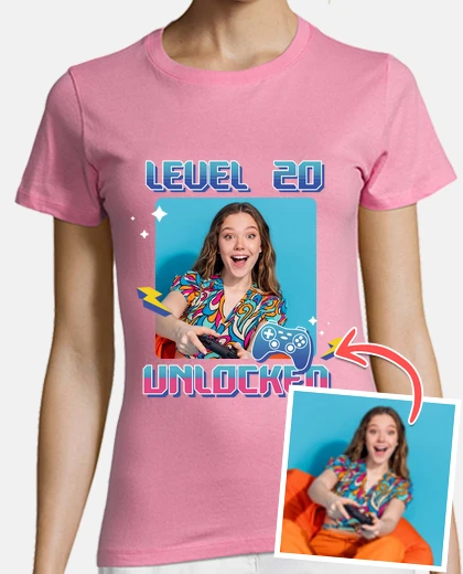 camiseta level 20 unlocked foto personalizable