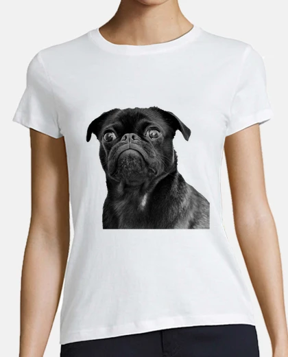 Playera Camiseta manga corta mujer y diseño de Perro Pug Carlino negro