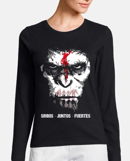 Playera Camiseta manga larga mujer Simios juntos fuertes