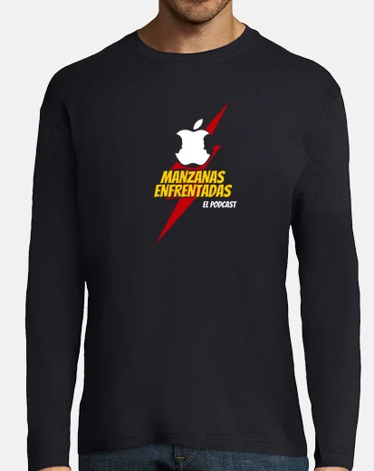 Camiseta Manzanas Enfrentadas  Azul Marino con Manga Larga Logo Grande
