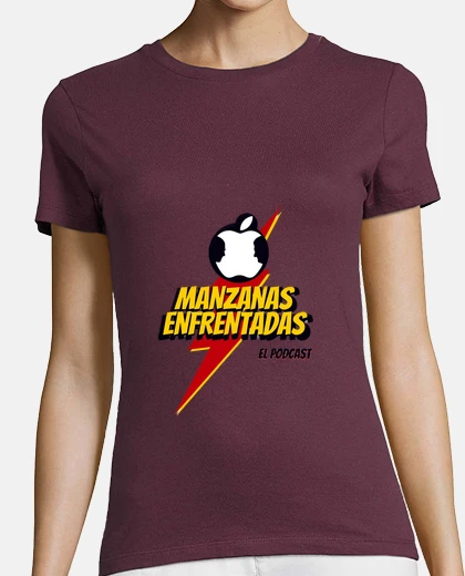 Camiseta Manzanas Enfrentadas  para mujer manga corta color granate