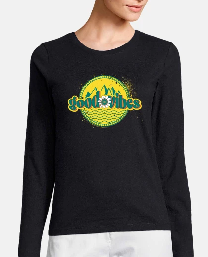 Playera camiseta mujer manga larga good vibes