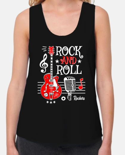 Camiseta Camiseta Rock Guitarra Rock and Roll Micrófono Vintage Rockabilly Music Rocker