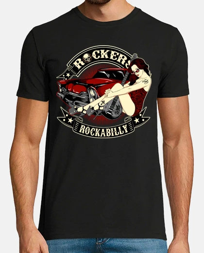 Camiseta Camiseta Rock Rockabilly Music Pin up Girl Guitarra Rockers Rock N Roll American Classic Car