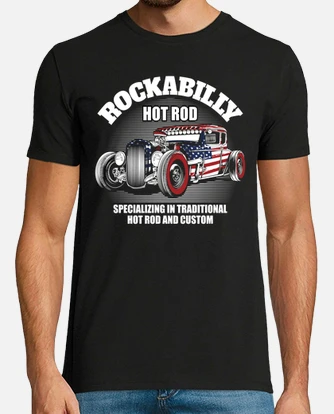 Camiseta rockabilly hotrod bandera usa coches. laTostadora