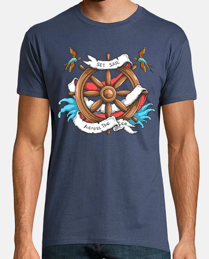 Camiseta Camiseta Timón Barco Marinero Tattoo Vintage Capitán Tatuaje Barcos