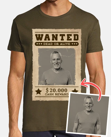 Camiseta camiseta wanted foto personalizable