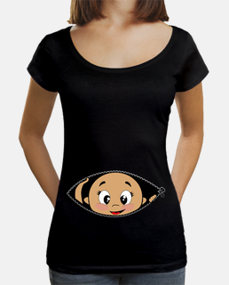 Camiseta Camiseta Cucú Bebé asomando, cuello ancho & Loose Fit, negra