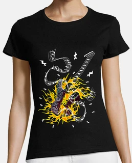 camiseta festival rock guitarra en fuego mujer