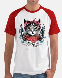Camiseta Gata Con Diamante Kitten Rosas Rojas y Alas Amor Animales Mascotas Gatos