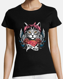 Camiseta Gata Con Diamante Kitten Rosas Rojas y Alas Amor Animales Mascotas Gatos