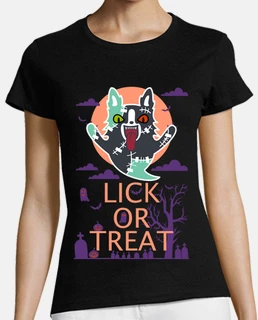 Camiseta Lick or Treat perro zombie en cementerio morado
