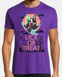 Camiseta Lick or Treat perro zombie en cementerio negro