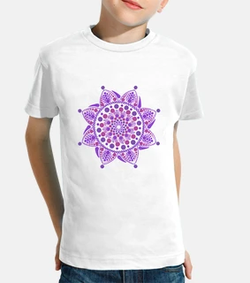 Camiseta Mandala morado unisex, manga corta, blanca