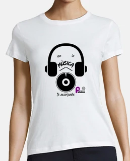 Camiseta Mujer mng corta que la música te acompañe negro PV