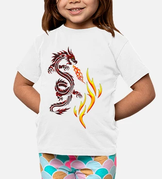 Camiseta blanca con dragon top rojo