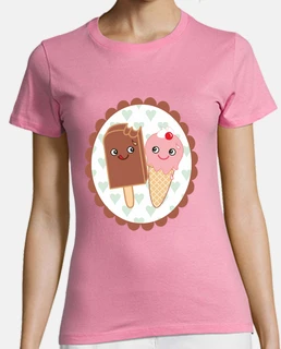 Camiseta rosa Helados enamorados kawaii