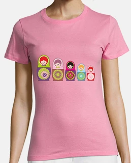Camiseta rosa Muñecas rusas Pendientera
