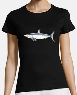 Camiseta Tiburón Mako - Mujer, manga corta, negra, calidad premium