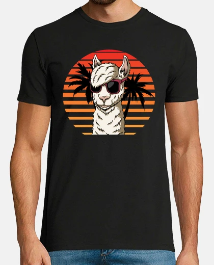 T-shirt cammello alpaca retrò con occhiali da s