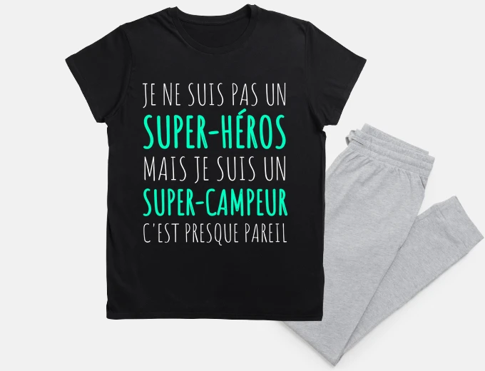 Pyjama camper super hero humor camping