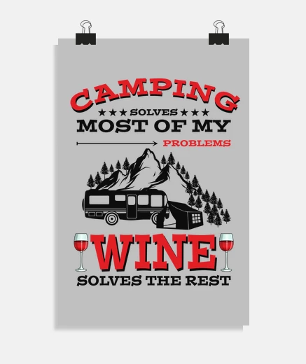 Poster camping et vin campeur dictons drôles