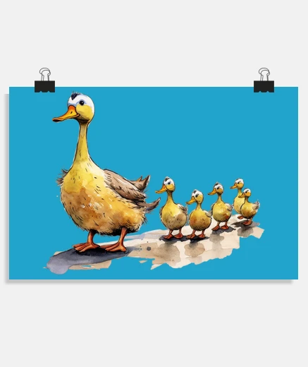 Poster canard cane avec ses canetons fun poster salon boutique bureau studio bassecour