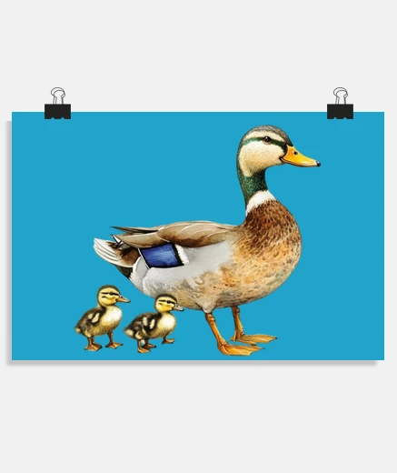 Poster cane et ses canetons colverts dessin poster boutique atelier magasin restaurant salon stand affiche 