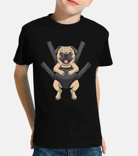 Abbigliamento cane pug in un trasportino