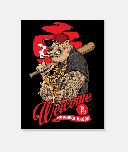 Stampa cane tattoo urbano anni &#39;70 anni &#39;80 apriti baseball