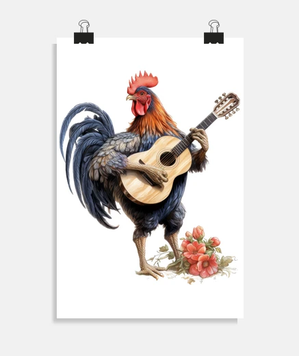 Poster canto del gallo fattoria bluegrass gallina chitarra poster souvenir soggiorno studio cottagecore