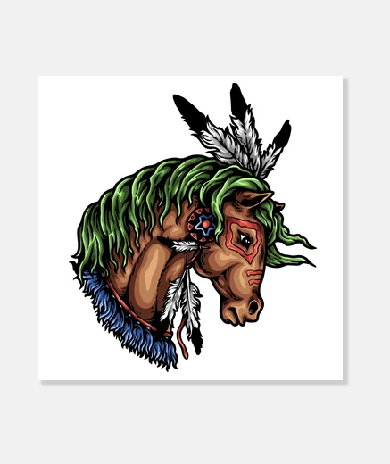 Wall canvas horse colorful feathers west retro wild west