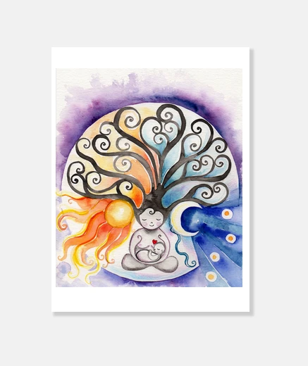 Wall canvas print tree mother sun and moon