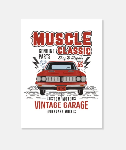 Wall canvas retro vintage muscle car 1965 garage