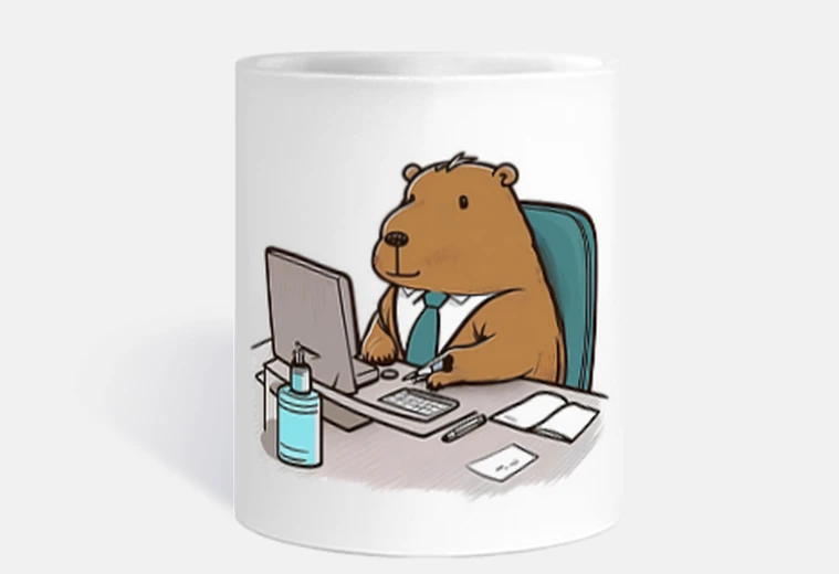 Tazza capibara in ufficio