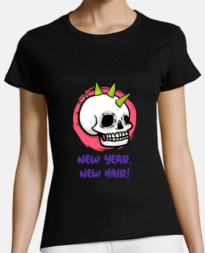 T-shirt capodanno capelli nuovi scheletro punk 