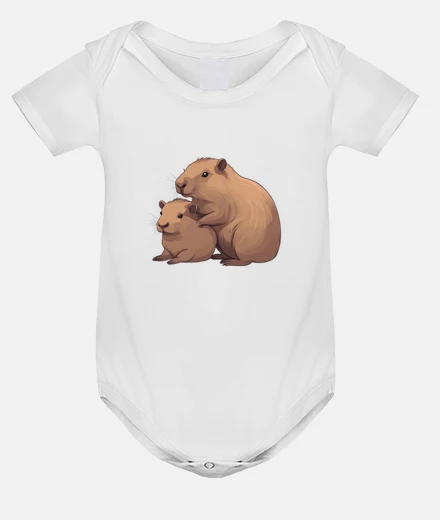 Kids capybara mom and her little baby