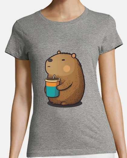 Playera capybara with coffee