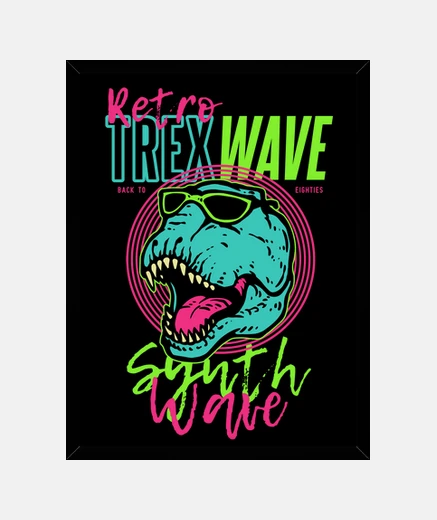 Quadro carillon vintage dinosauro t-rex vintage neon anni &#39;80 e &#39;90