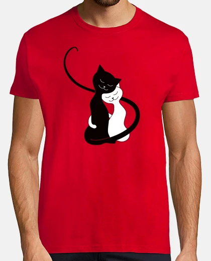 T-shirt carino abbracciano bianco e nero cats in lov