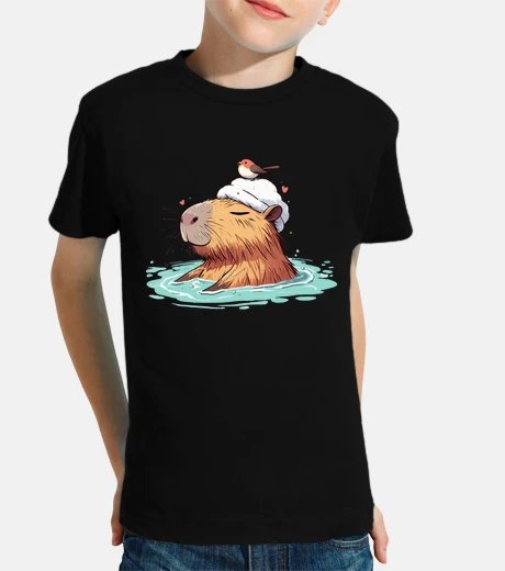 Abbigliamento carino capibara bagno con uccello