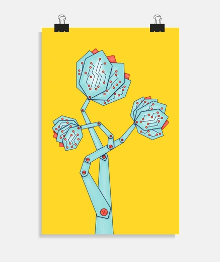 Poster carte de circuit imprimé fleurs geek