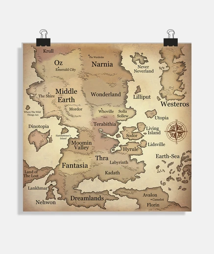 Poster carte du monde fantastique
