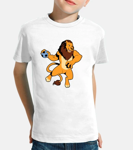 Kids Cartoon lion playing handball