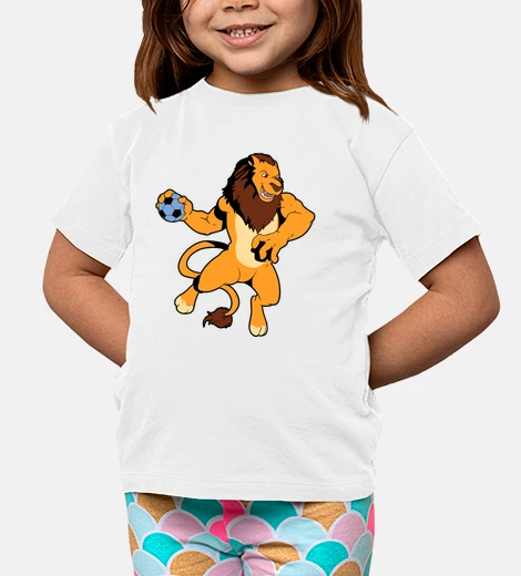 Kids Cartoon lion playing handball