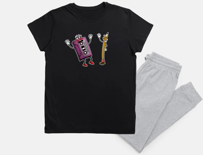 Pyjama cassette tape and pencil - 80s retro meme