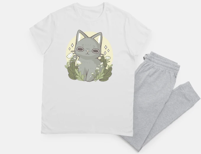 Pyjama cat and flowers