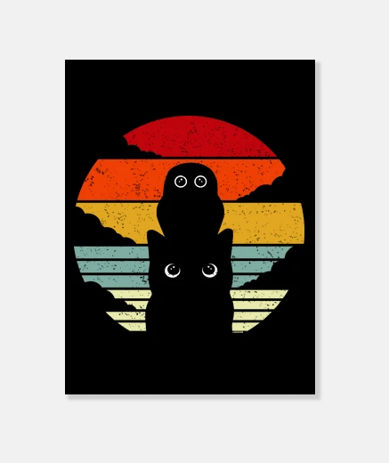 Tableau Cat and owl cute retro