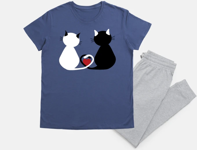 Pyjama cat couple in love cute night sleep