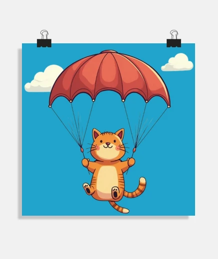 Poster cat doing parachute funny comic book poster living room office children&#39;s bedroom stand class po